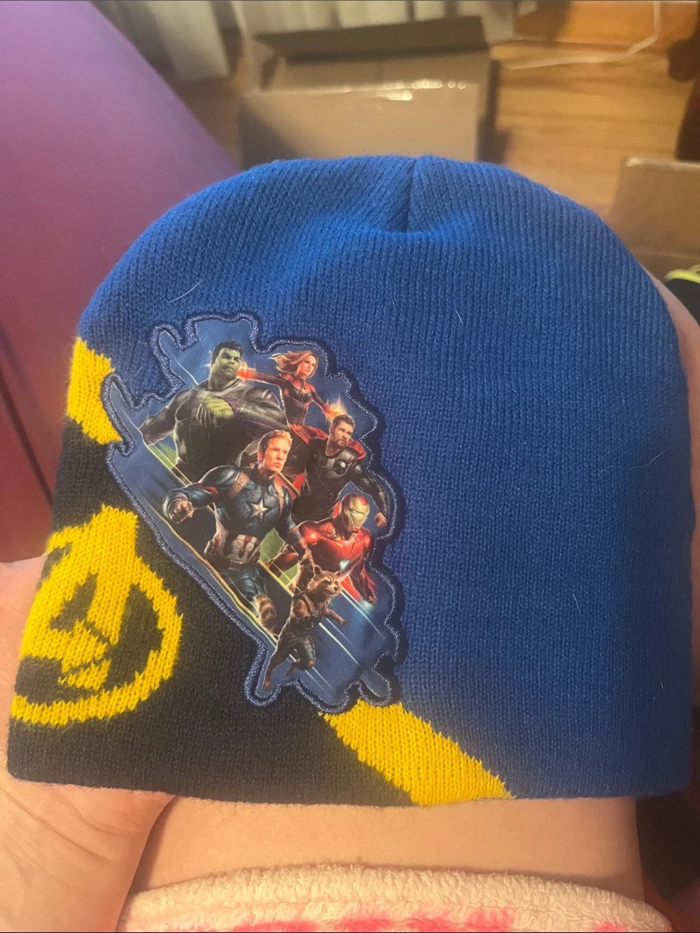 Navy Blue Beanie Duo- one shark design and one avengers design